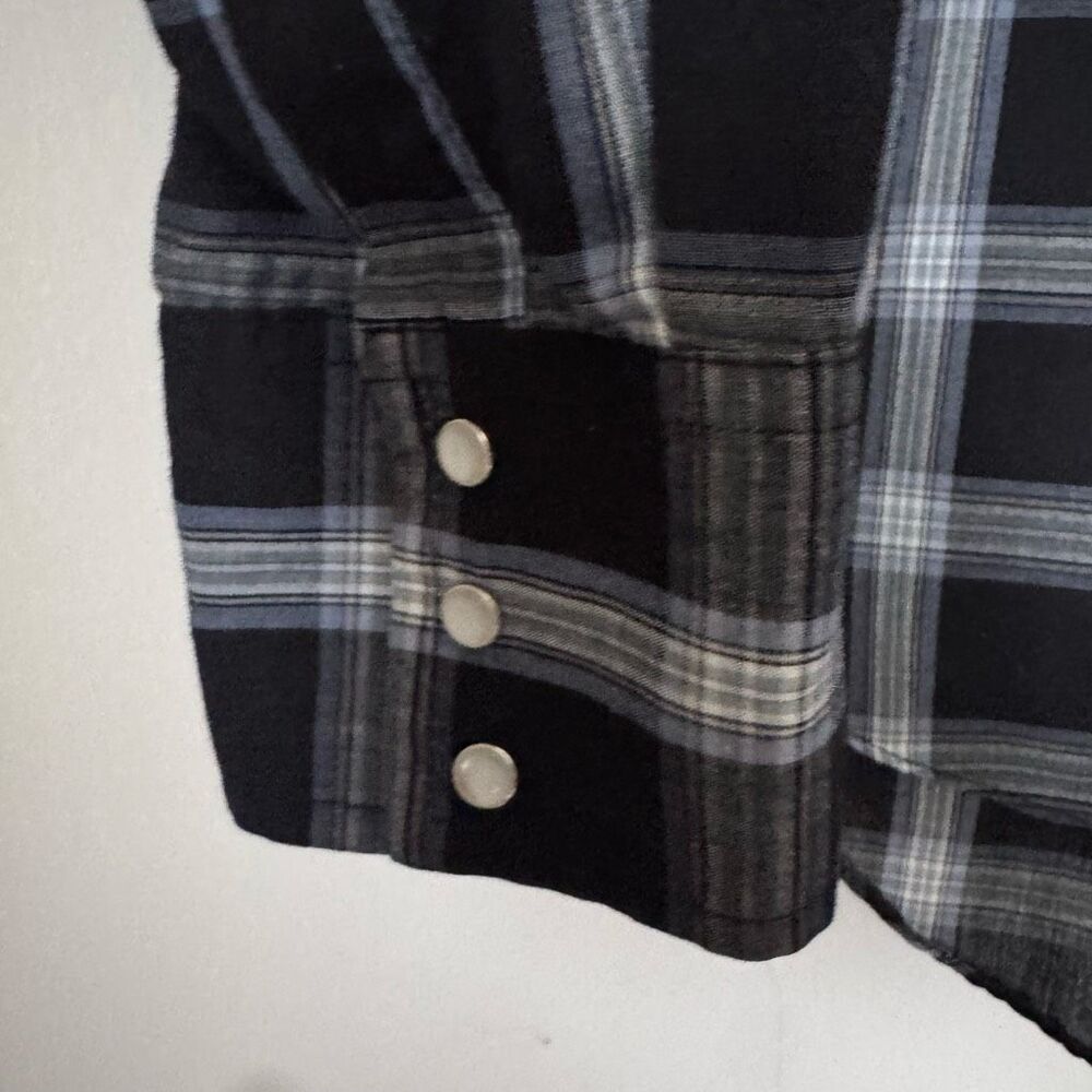 Western Plaid Pearl Snap Shirt Size XL Black White - Picture 4 of 5